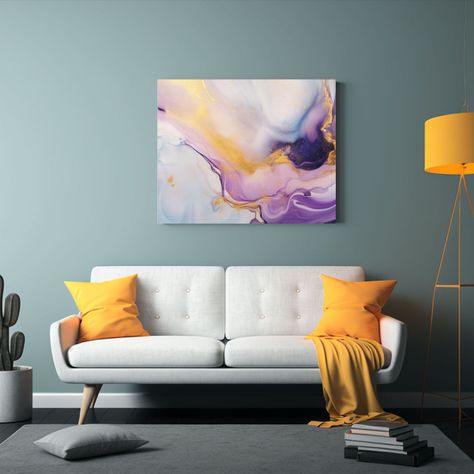 Cuadro Abstracto De Cuerpo Acuático En Morado Y Dorado 45x30cm-2