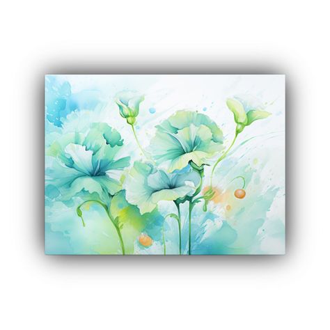 Cuadros Abstractos De Flores En Tonos Verdes Y Turquesa 45x30cm-0
