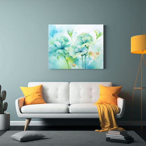 Cuadros Abstractos De Flores En Tonos Verdes Y Turquesa 45x30cm-2