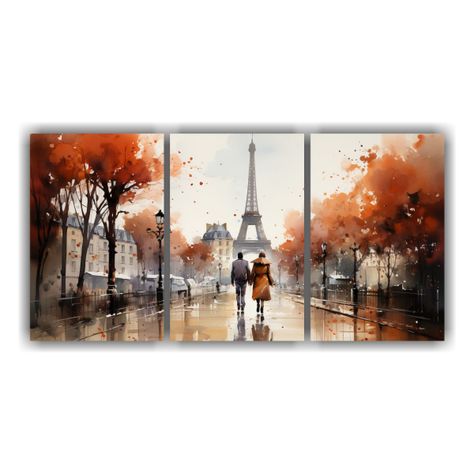 Pareja Joven Caminando Frente A La Torre Eiffel 180x90 Cm-0