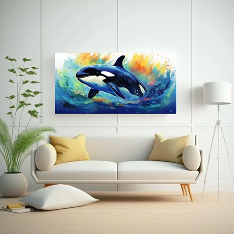 Cuadro Orca En Colores Azul Marino Y Blanco Leche  60x30cm-2
