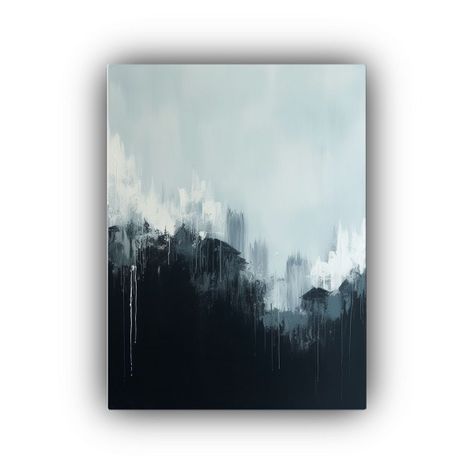 Pintura Decorativa Estilo Lienzo Negro Con Manchas Blancas 60x90cm-0