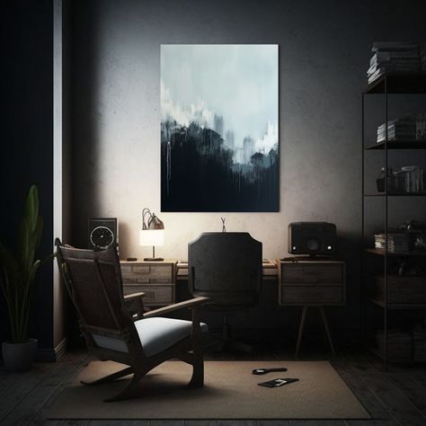 Pintura Decorativa Estilo Lienzo Negro Con Manchas Blancas 60x90cm-2