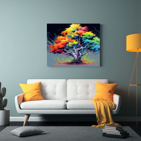Pintura De Un árbol De Enebro En Colores Del Arco 75x50cm-2