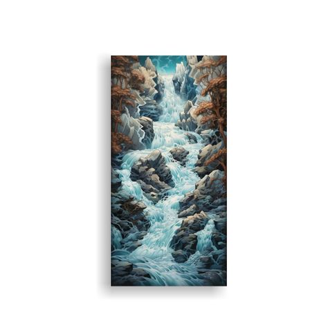 Lienzo De Tela: Belleza Abstracta De Una Cascada 20x40cm-0