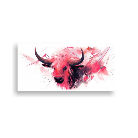 Pintura Alegre De Un Yak En Rosa Estilo Neo Pop Ar 100x50cm-0