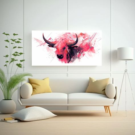 Pintura Alegre De Un Yak En Rosa Estilo Neo Pop Ar 100x50cm-2