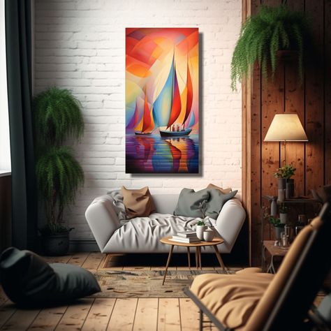 Pinturas Abstractas De Barcos En Poderoso Dibujo 40x80cm-2