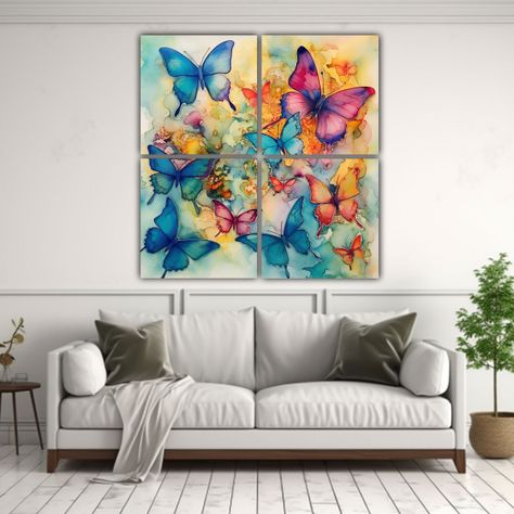 Cuadro Decorativo Impactante Mariposas En Tinta 60x60 Cm-2