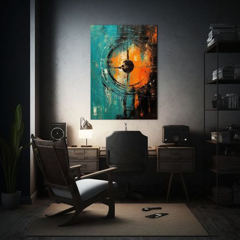 Cuadro Abstracto Para Sala En óleo Oscuro Con Artefactos Ab 50x65cm-2