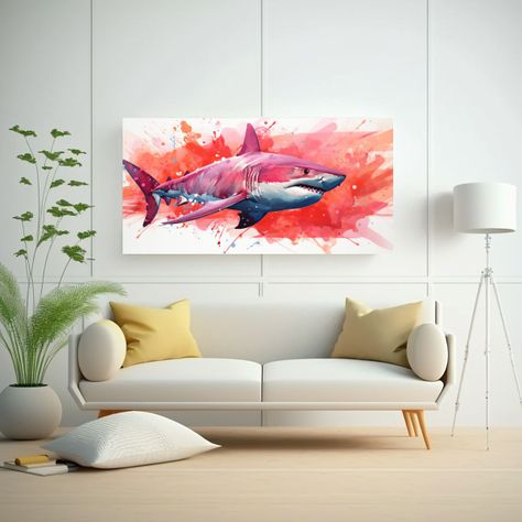 Pintura De Pared De Tiburón Toro En Colores 80x40cm-2