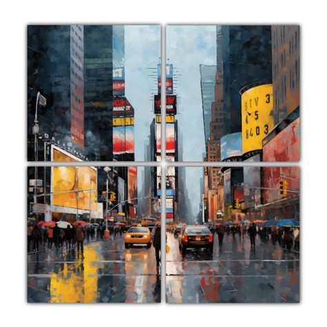 Cuatro Cuadros Dibujo Modernidad En Times Square 140x140 Cm-0