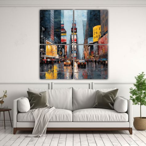 Cuatro Cuadros Dibujo Modernidad En Times Square 140x140 Cm-2