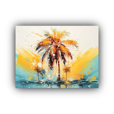 Cuadro Abstracto Acuarela Alegría Palmera 75x50cm-0
