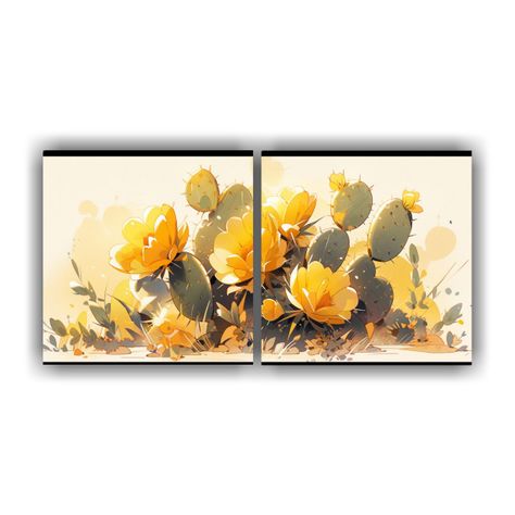 Lienzos De Tela Tema Cactus Amarillos Atmosfera 80x40 Cm-0