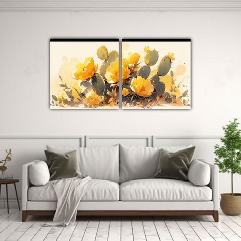 Lienzos De Tela Tema Cactus Amarillos Atmosfera 80x40 Cm-2