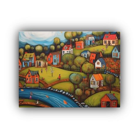 Cuadro Pared Estilo Galería Para Comedor Arte Naif Textura  30x20cm-0