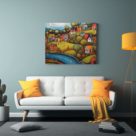 Cuadro Pared Estilo Galería Para Comedor Arte Naif Textura  30x20cm-2
