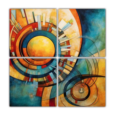 Pinturas Abstractas Majestuosas De 4 Lienzos 180x180 Cm-0