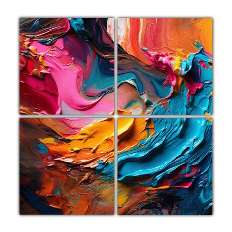 Pinturas Abstractas Modernas En Lienzo Colorido 120x120 Cm-0