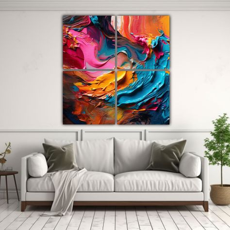 Pinturas Abstractas Modernas En Lienzo Colorido 120x120 Cm-2