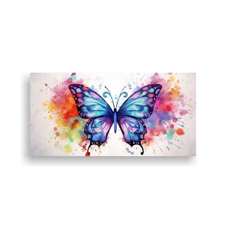 Cuadro En Bastidor Mariposa Acuarela Colorida 80x40cm-0