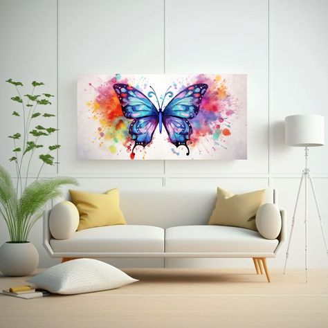 Cuadro En Bastidor Mariposa Acuarela Colorida 80x40cm-2