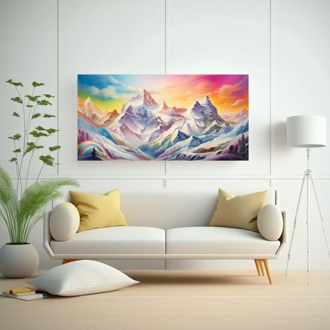 Pintura Abstracta De Montañas Nevadas Con Colores 60x30cm-2