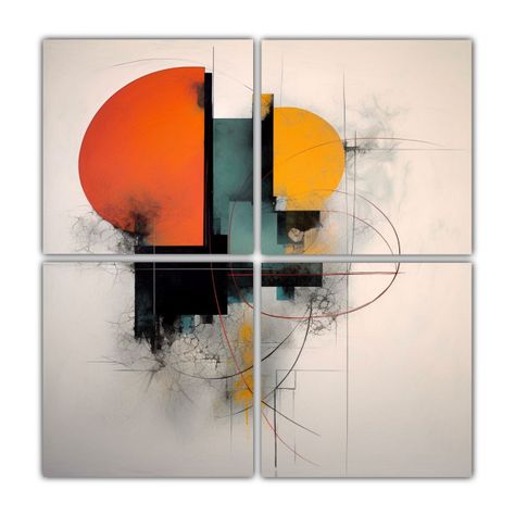 Cuatro Lienzos Abstractos Minimalistas Simbiosis 60x60 Cm-0