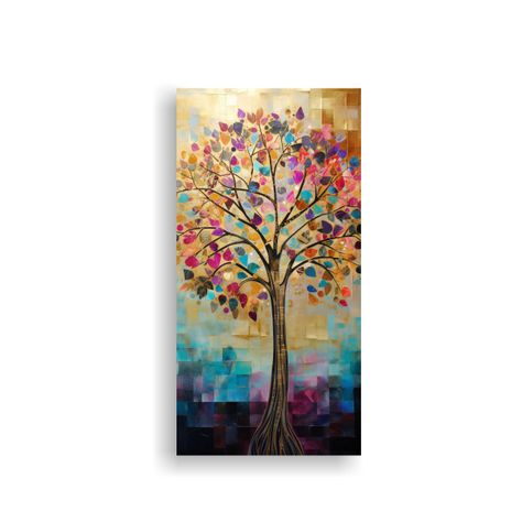 Cuadro Decorativo Con árbol Dorado Y Arcoíris 30x60cm-0