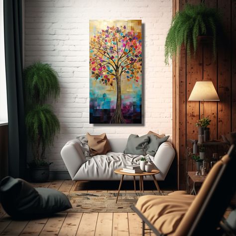 Cuadro Decorativo Con árbol Dorado Y Arcoíris 30x60cm-2