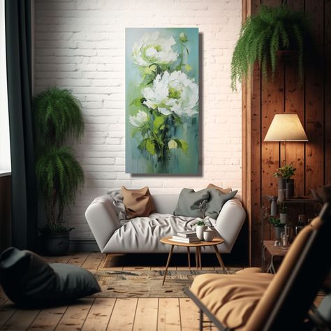 Pintura En Lienzo Estilo Decorativo De Peonías 20x40cm-2