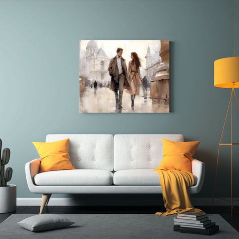 Pareja Elegante Paseando Por Las Calles De París, Acuarela  90x60cm-2