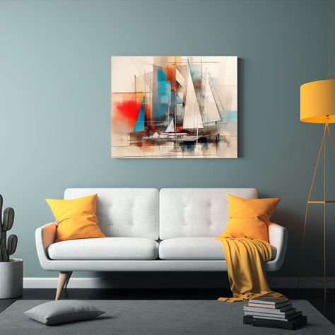 Cuadro Náutico: Pintura Marina En Lienzo De Alta Calidad 65x50cm-2