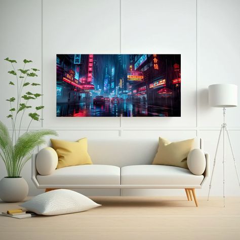 Cuadros Surrealistas Ciudad Scifi Con Letreros 160x80 Cm-2