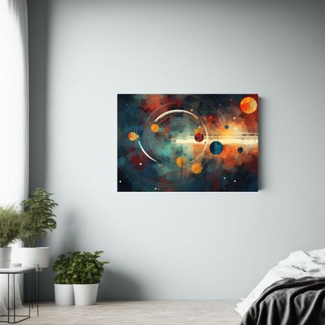 Pintura Al óleo Perdida De Círculos En El Espacio, Líneas 30x20cm-2