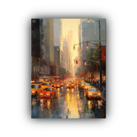 Pintura Lienzo Tela Ciudad Rodeada Tráfico 30x40 Cm-0