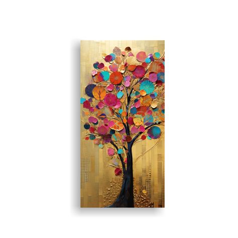 Pintura árbol Vibrante En Colores Y Dorado 30x60cm-0