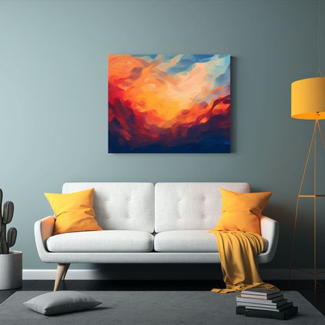 Cuadro Abstracto De Atardecer Con Cálidos Colores Intensos 50x40cm-1