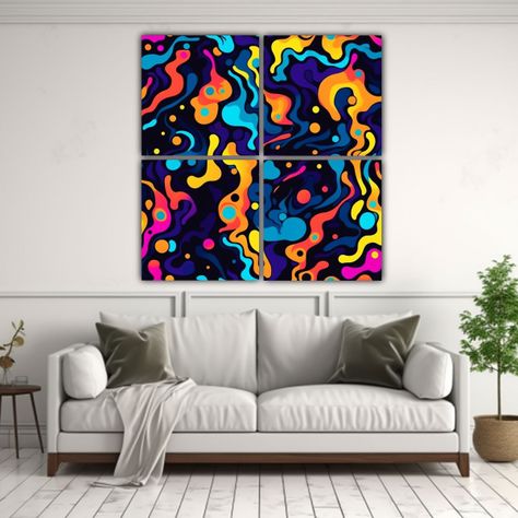 Cuatro Telas En Bastidor Con Acuarela De Patrón 140x140 Cm-2