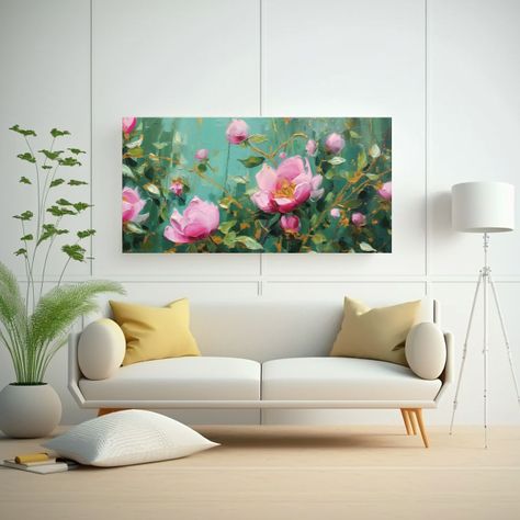 Cuadro Decorativo Pintura Acrílica Flores Rosas 60x30cm-2