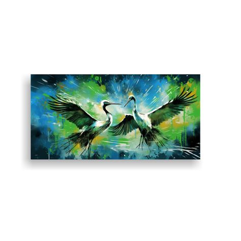 Cuadros Abstractos De Grullas En Verde Y Azul Esti 100x50cm-0