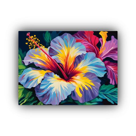 Pintura Decorativa Cuadro De Hibiscus Bold Con Profundidad V 45x30cm-0