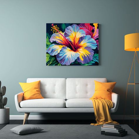 Pintura Decorativa Cuadro De Hibiscus Bold Con Profundidad V 45x30cm-2