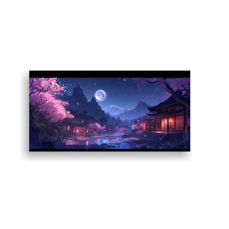 Pintura Decorativa De Noche En Un Pueblo Rodeado 80x40cm-0