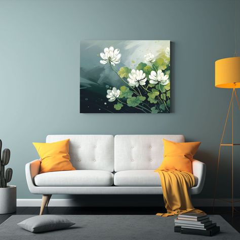 Pinturas Decorativas Modernas De Trébol En Colores Blancos, 45x30cm-2