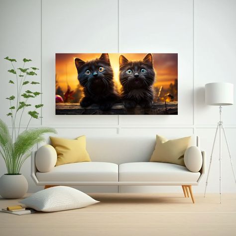 Cuadro De Gama De Colores: Grupo De Gatos Negros 100x50cm-2