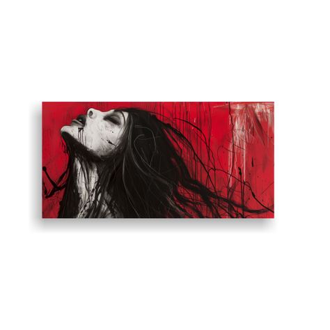 Pintura Blanco Y Negro Con Fondo Rojo, 80x40cm-0