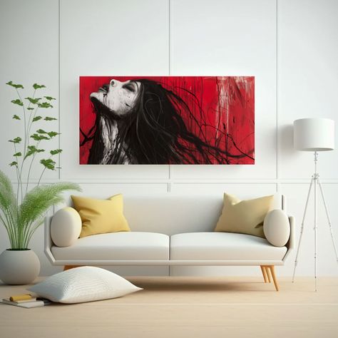 Pintura Blanco Y Negro Con Fondo Rojo, 80x40cm-2