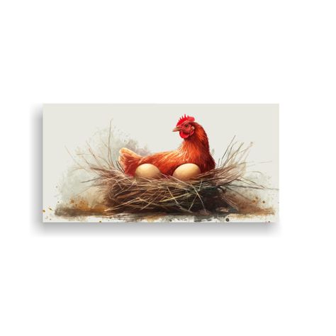 Lienzo Impreso Gallo Feliz Huevos Campo Rural 160x80cm-0
